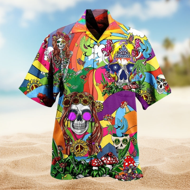 Hippie Skull Peace And Life Psychedelic Art Limited Edition – Hawaiian Shirt