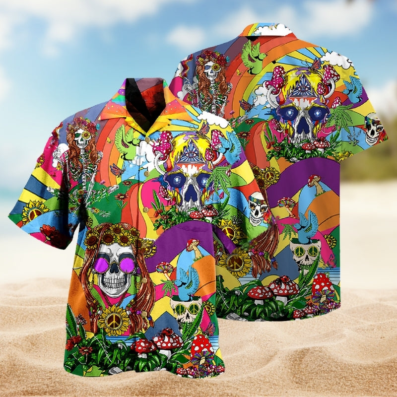 Hippie Skull Peace And Life Psychedelic Art Limited Edition – Hawaiian Shirt
