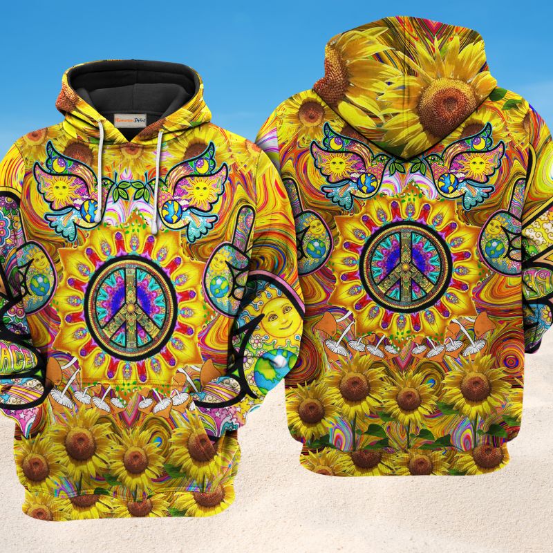 Hippie Sunflowers Love Sunshine Art – 3D Hoodie