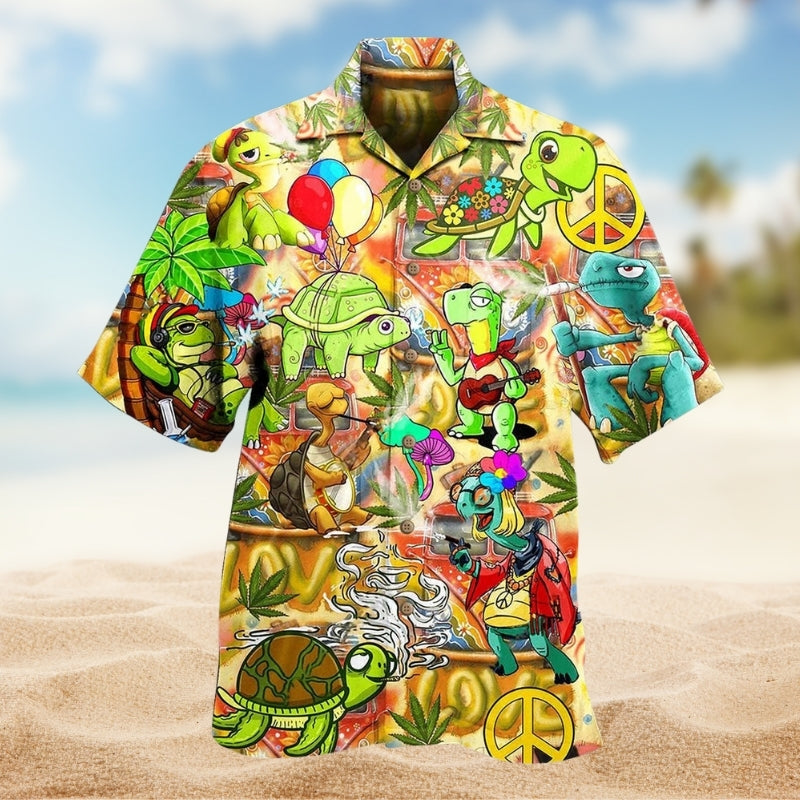 Hippie Turtle Peace Life Colorful Funny Limited Edition - Hawaiian Shirt