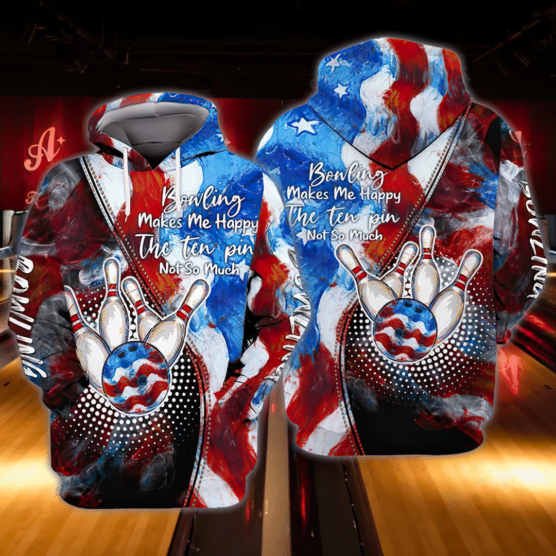 Bowling Makes Me Happy Art – 3D Hoodie