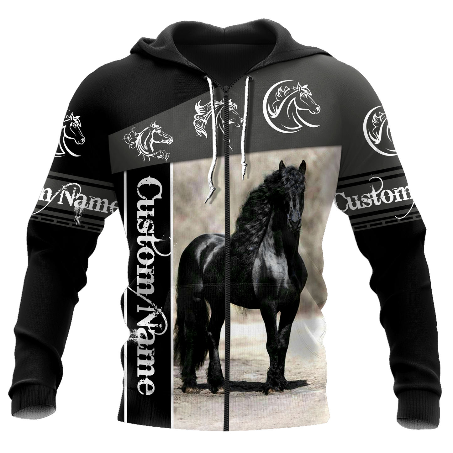 Black Horse Custom Name Art – 3D Hoodie