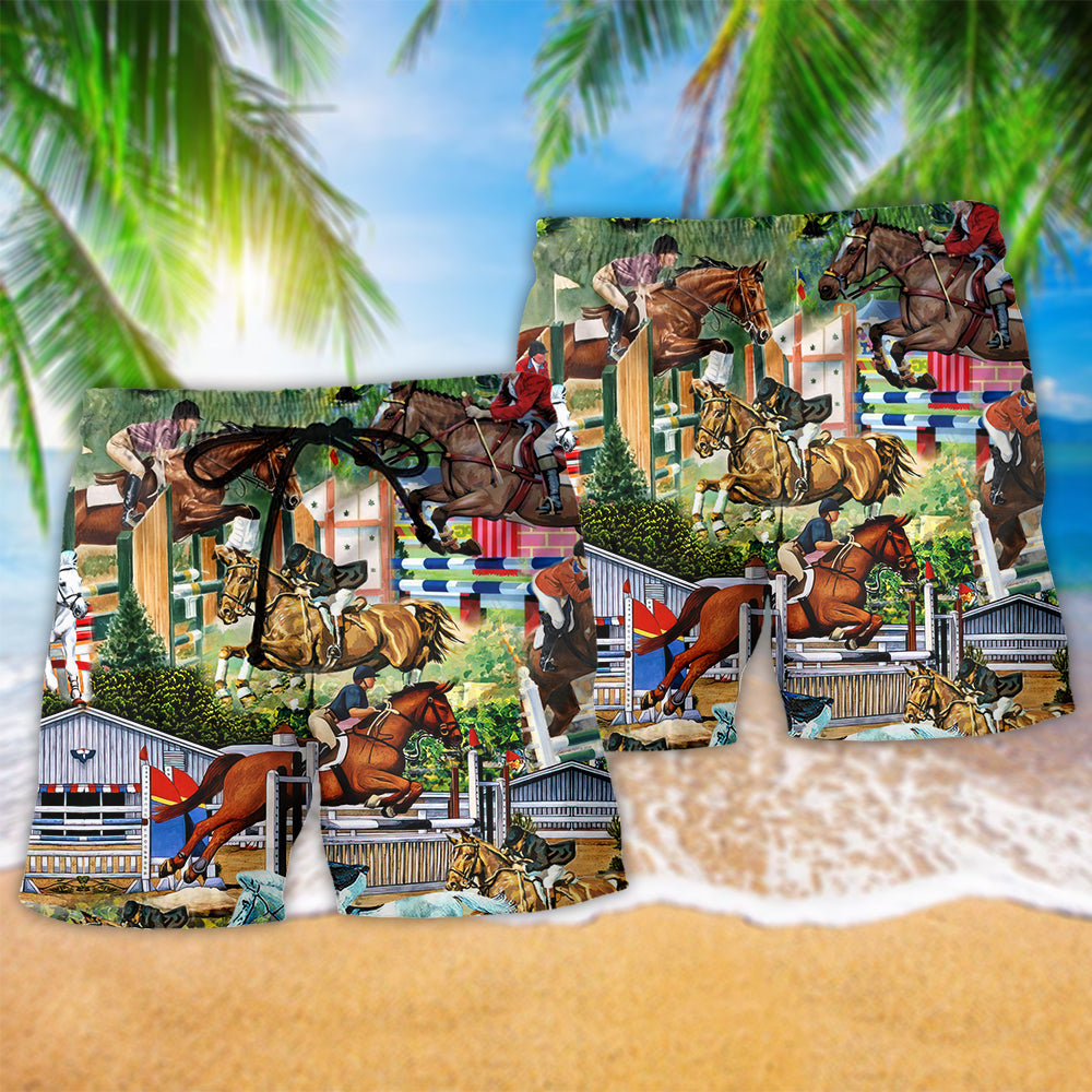 Horse Human Racing Bond Art - Beach Short