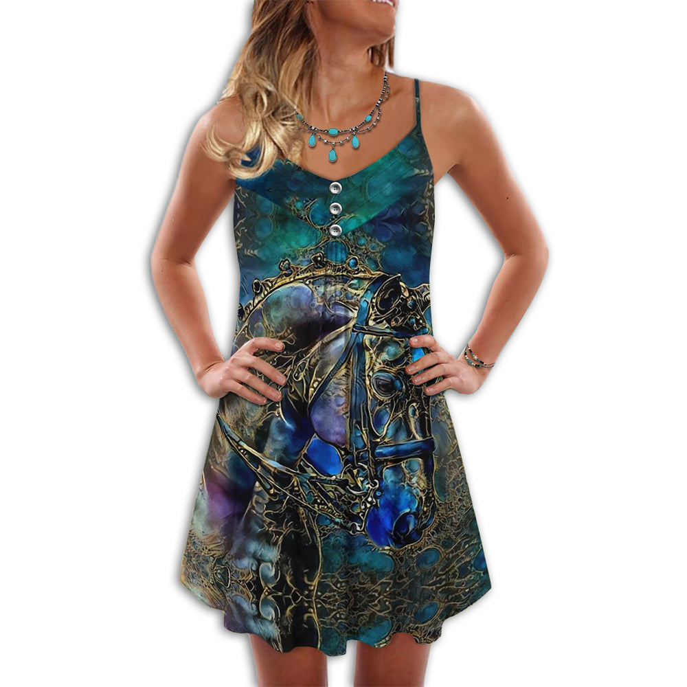Blue Horse Pattern – Women's Summer Sleeveless V-Neck Camisole Dress