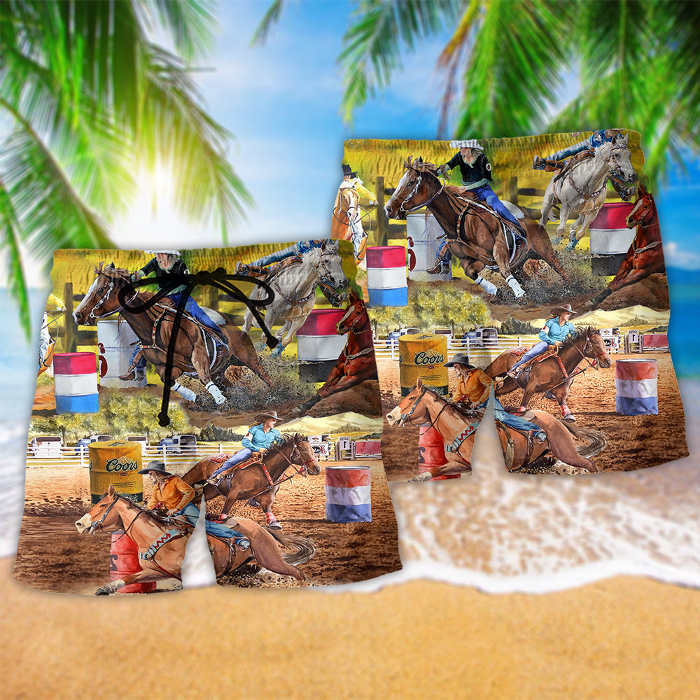 Horse Barrel Racing Ride Bold Quote - Beach Short