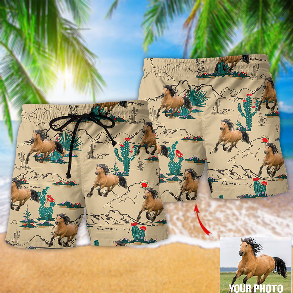 Horse Desert Cactus Custom Photo – Beach Short