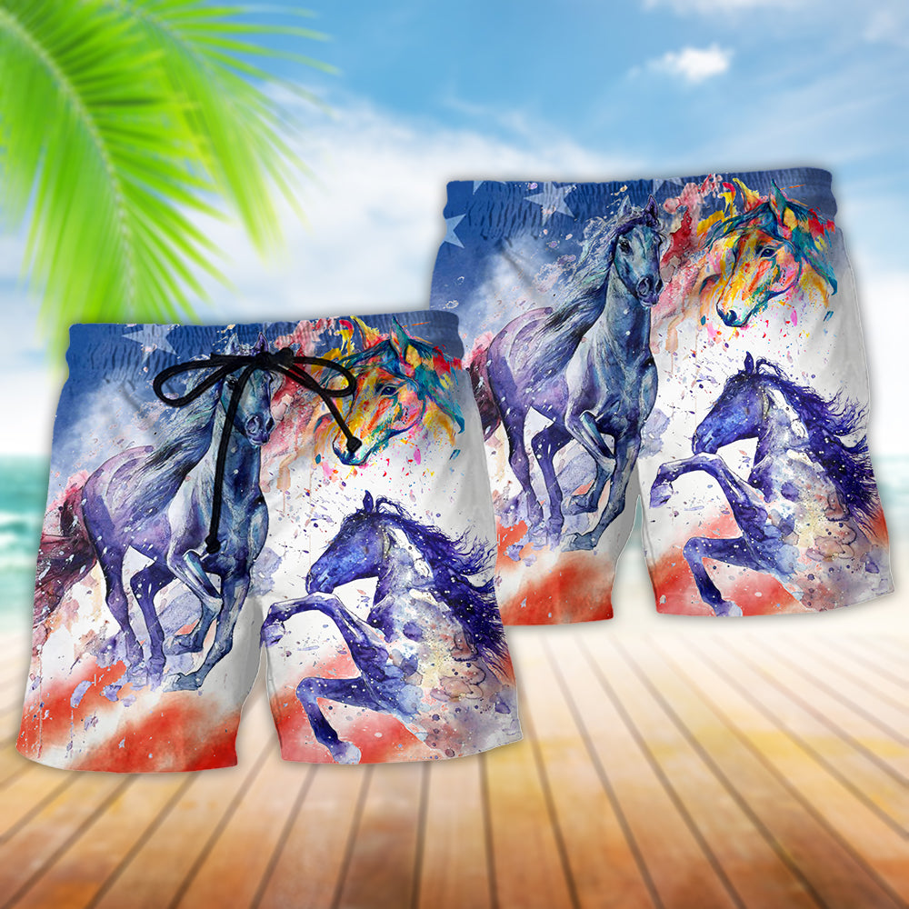 Horse Independence Day Spirit Art – Beach Short