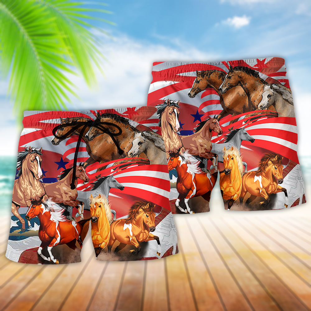 Horse Independence Day Freedom Art – Beach Short