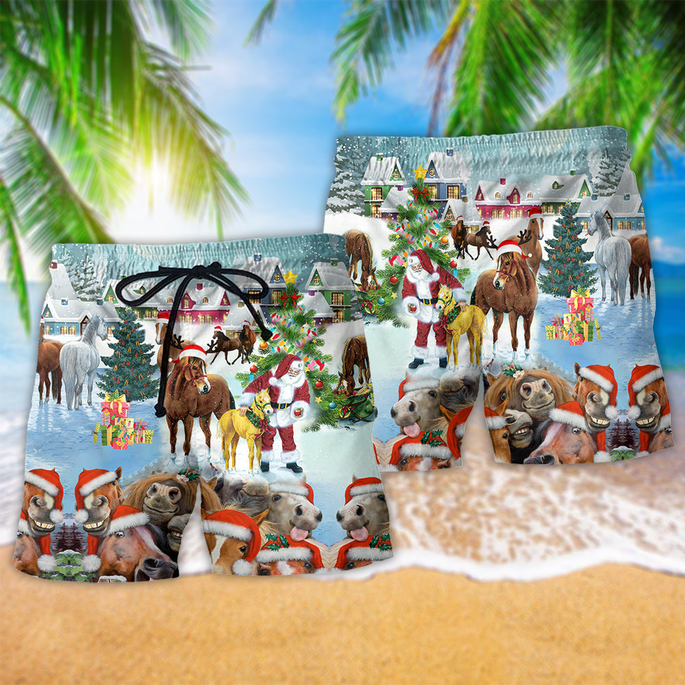 Merry Christmas Happy Horse Love - Beach Short