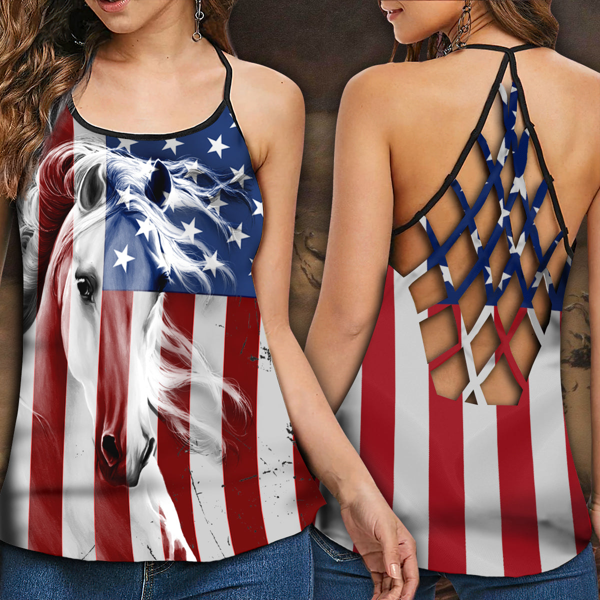Horse America Patriotic Spirit – Hollow Tank Top