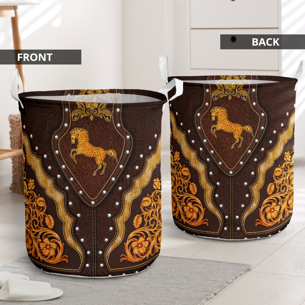Horse Pattern Wood Royal - Laundry Basket - Owls Matrix LTD