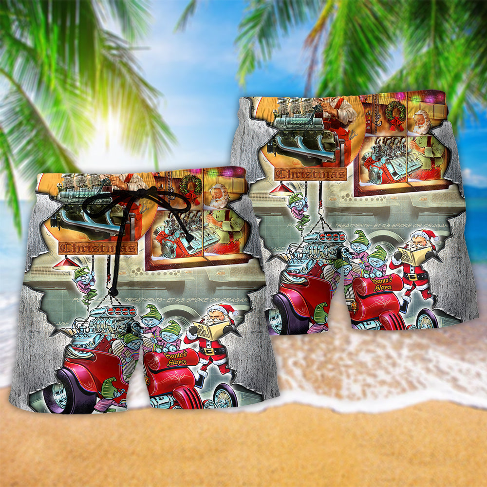 Hot Rod Christmas Cool Retro Art – Beach Short