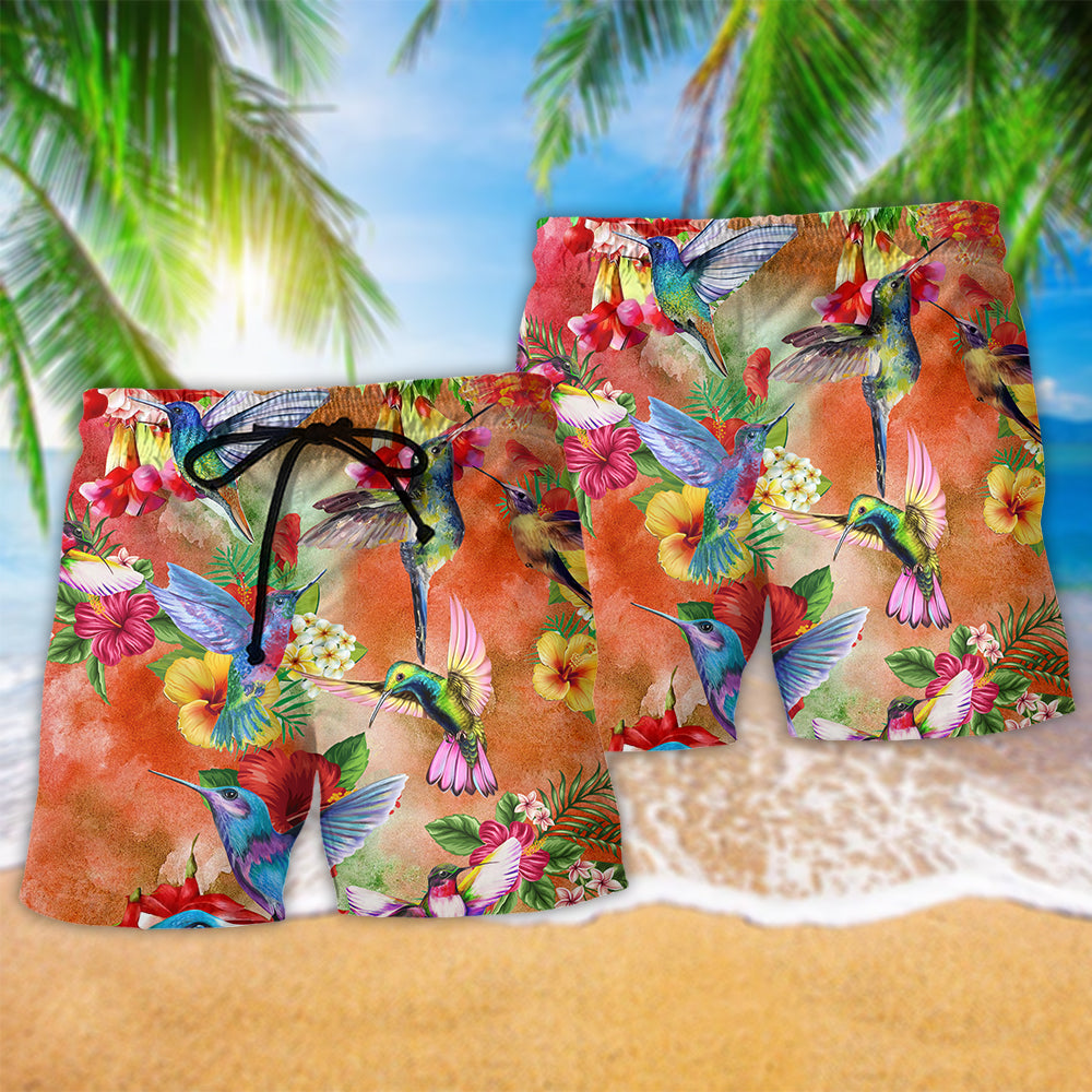 Hummingbird Love Flowers - Beach Short