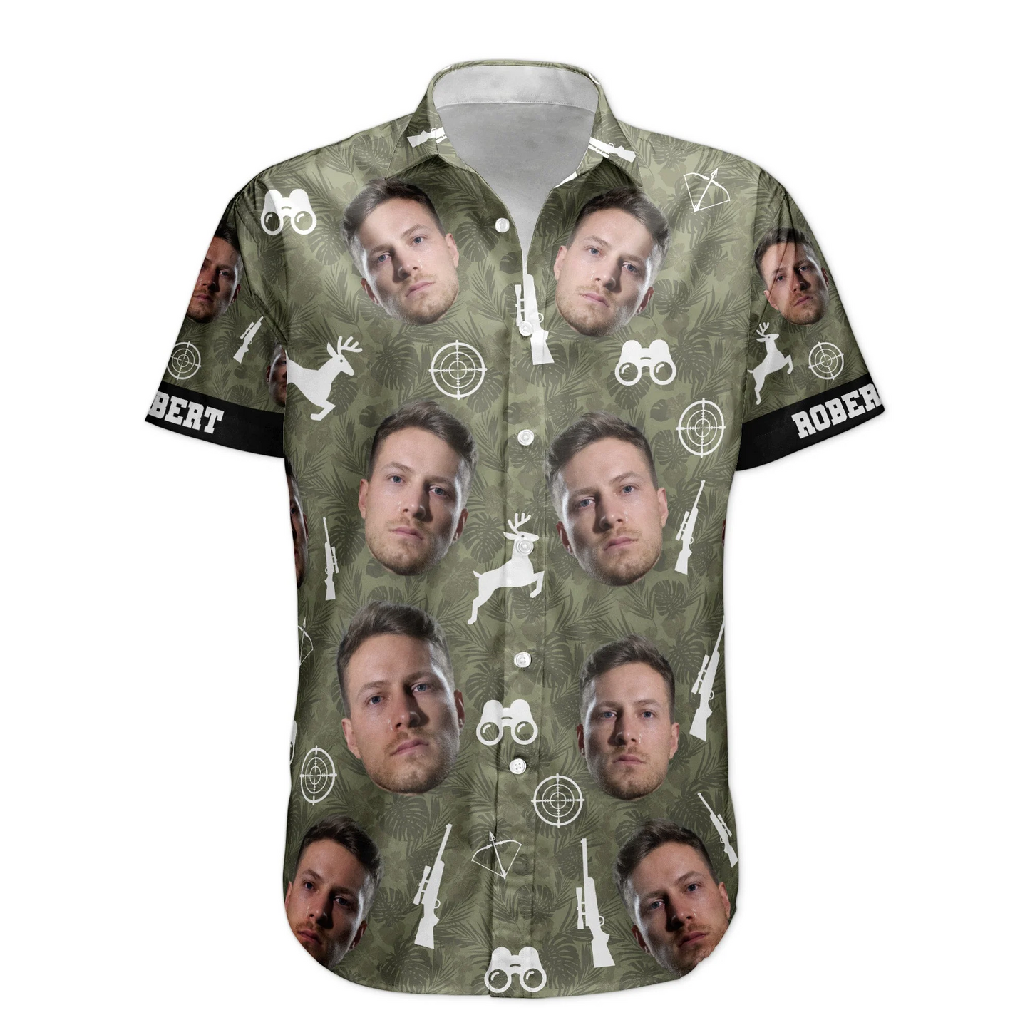 Hunting Camo Tropical Pattern Custom Face Aloha Shirts – Custom Photo Hawaiian Shirt