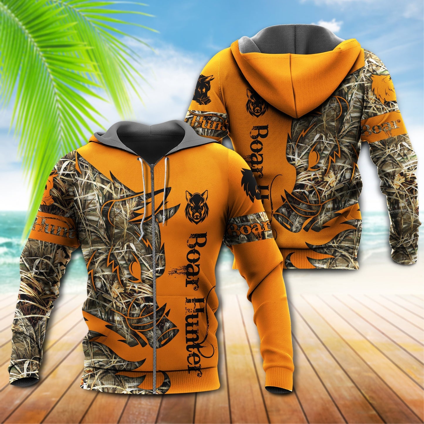 Hunting Boar Legend Orange Style - 3D Hoodie