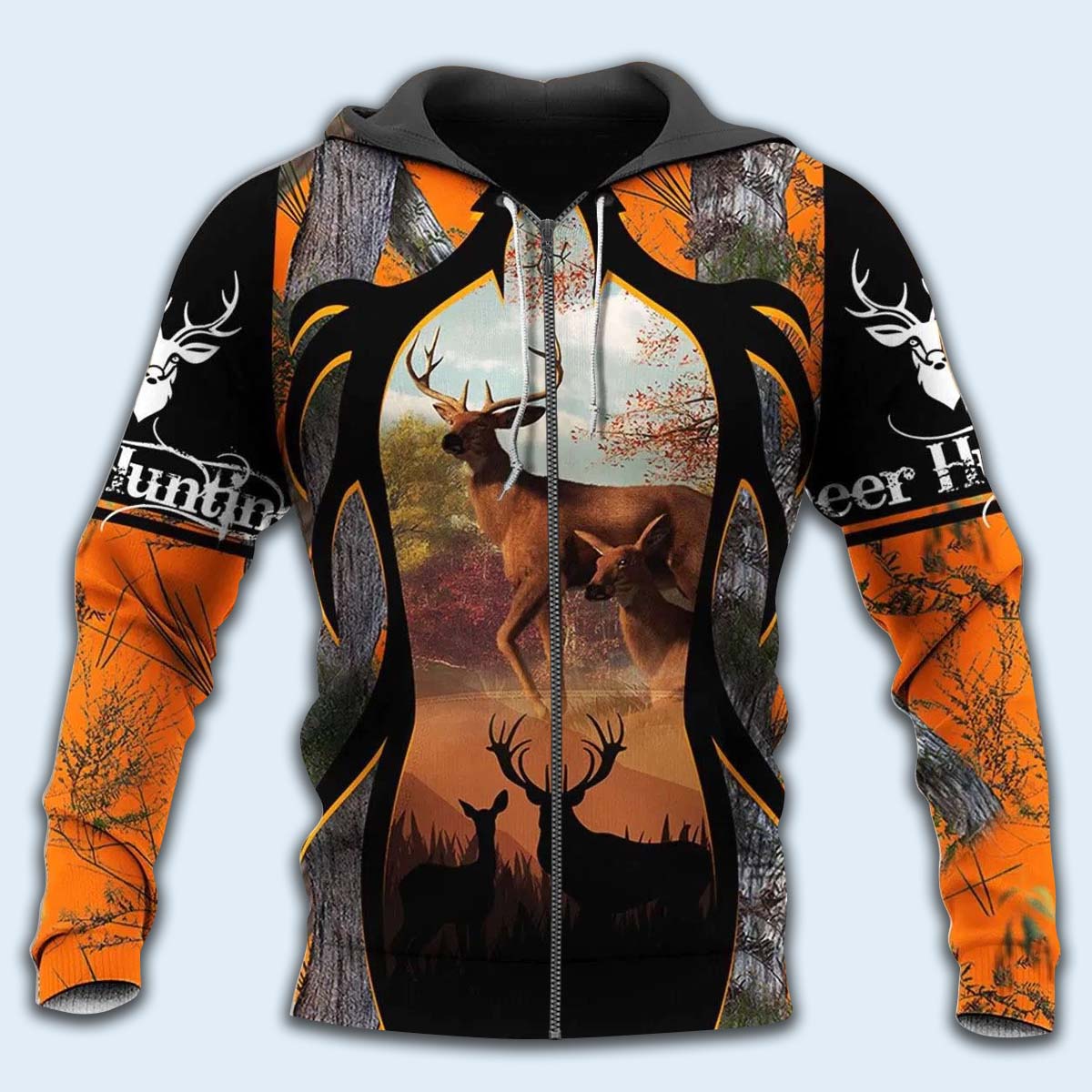 Hunting Deer Black Orange Style - 3D Hoodie3
