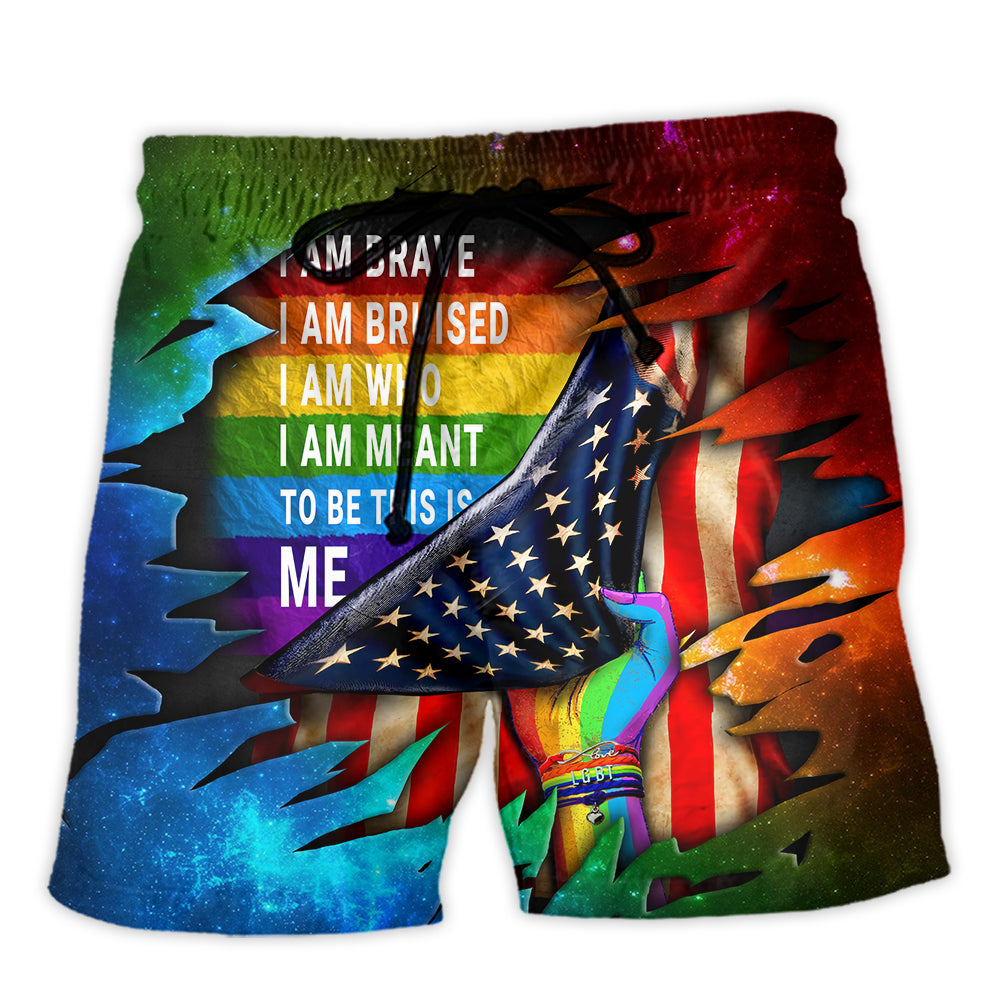 LGBT Pride Brave And Bruised Quote – Beach Short