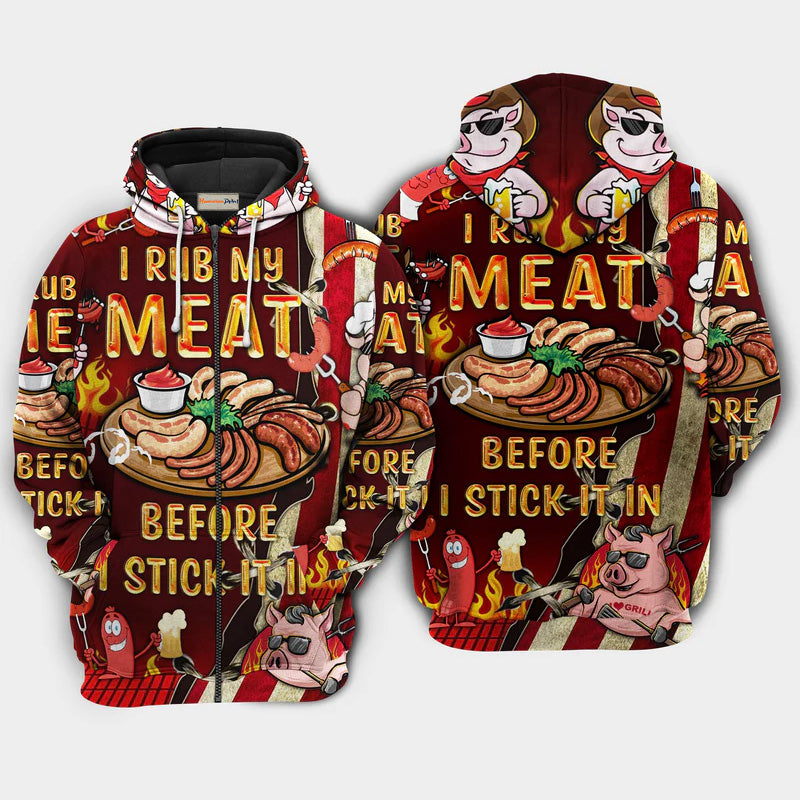 I Rub My Meat Bbq Quote Art – 3D Hoodie