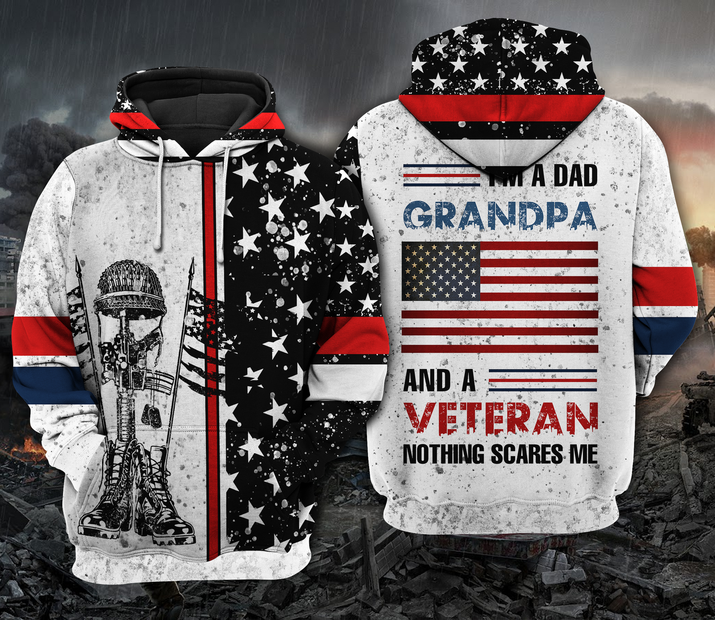 Dad Grandpa Veteran Pride - 3D Hoodie