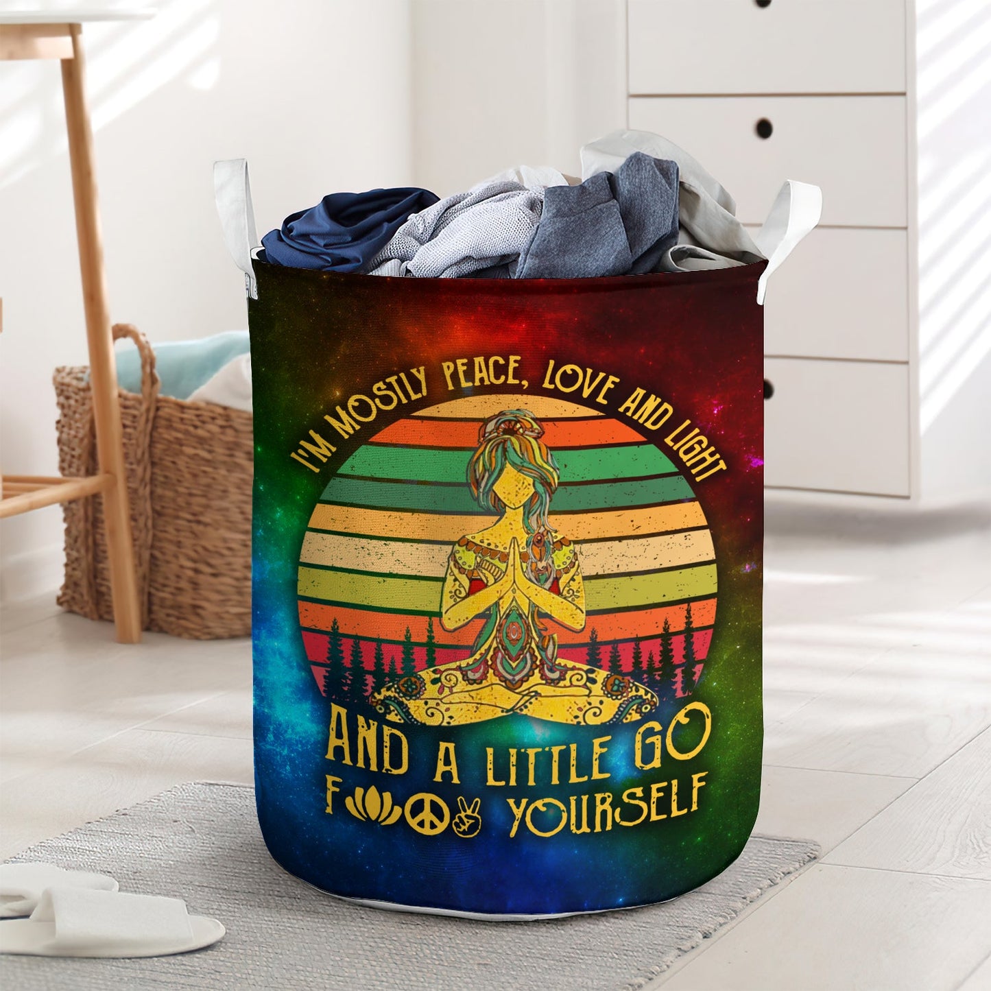 Yoga i'm mostly peace love and light - Laundry basket - LAUB16TNH020322-Owls Matrix