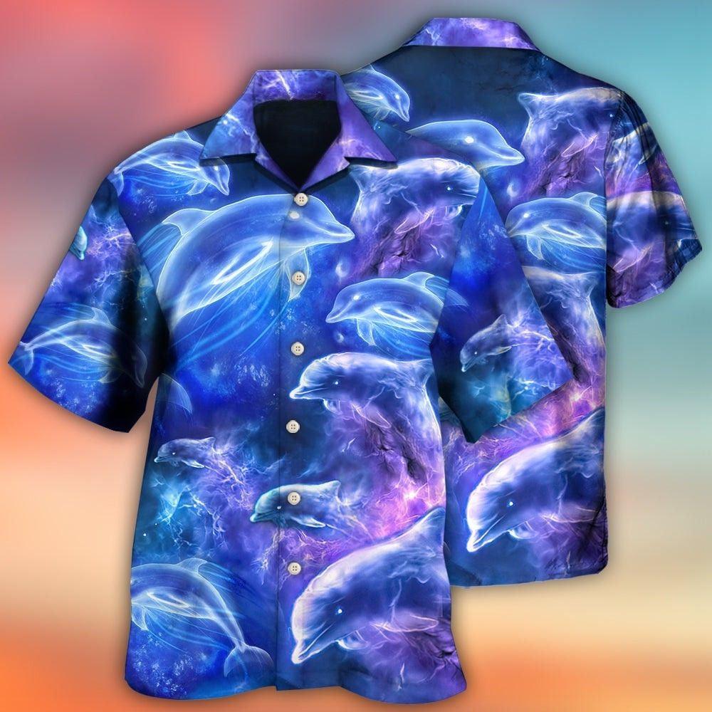 Dolphin Galaxy Neon Glow Ocean Art – Hawaiian Shirt