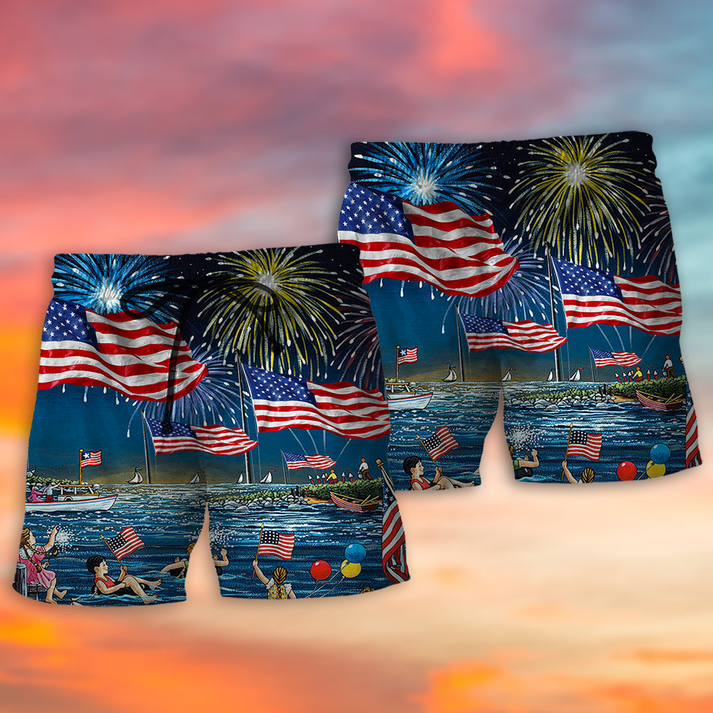 Independence Day Fireworks Art - Beach Short
