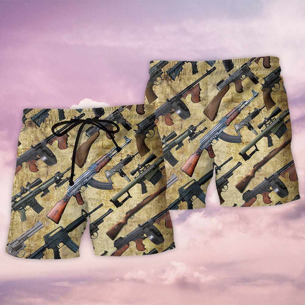 Gun Firearms Theme Bold Statement Art – Beach Short