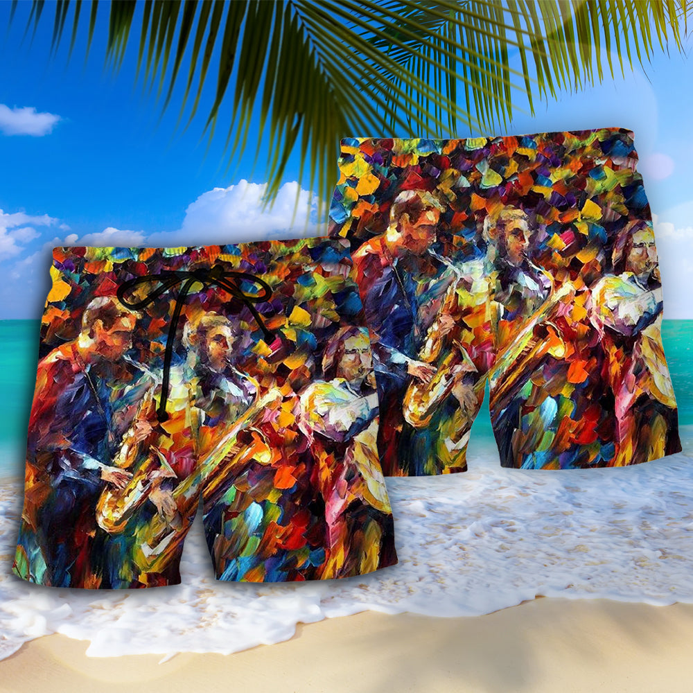 Jazz Music Colorful Artistic Mix - Beach Short