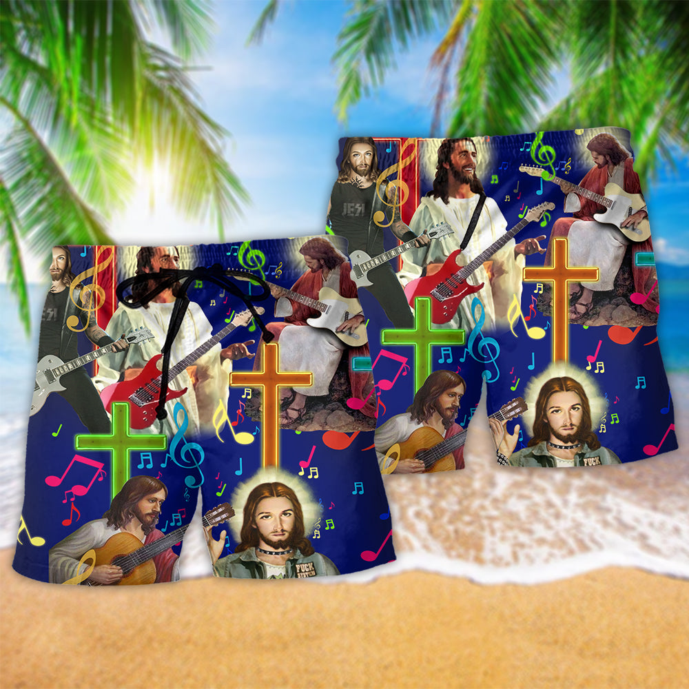 Jesus Love Guitar Music Notes - Beach Short
