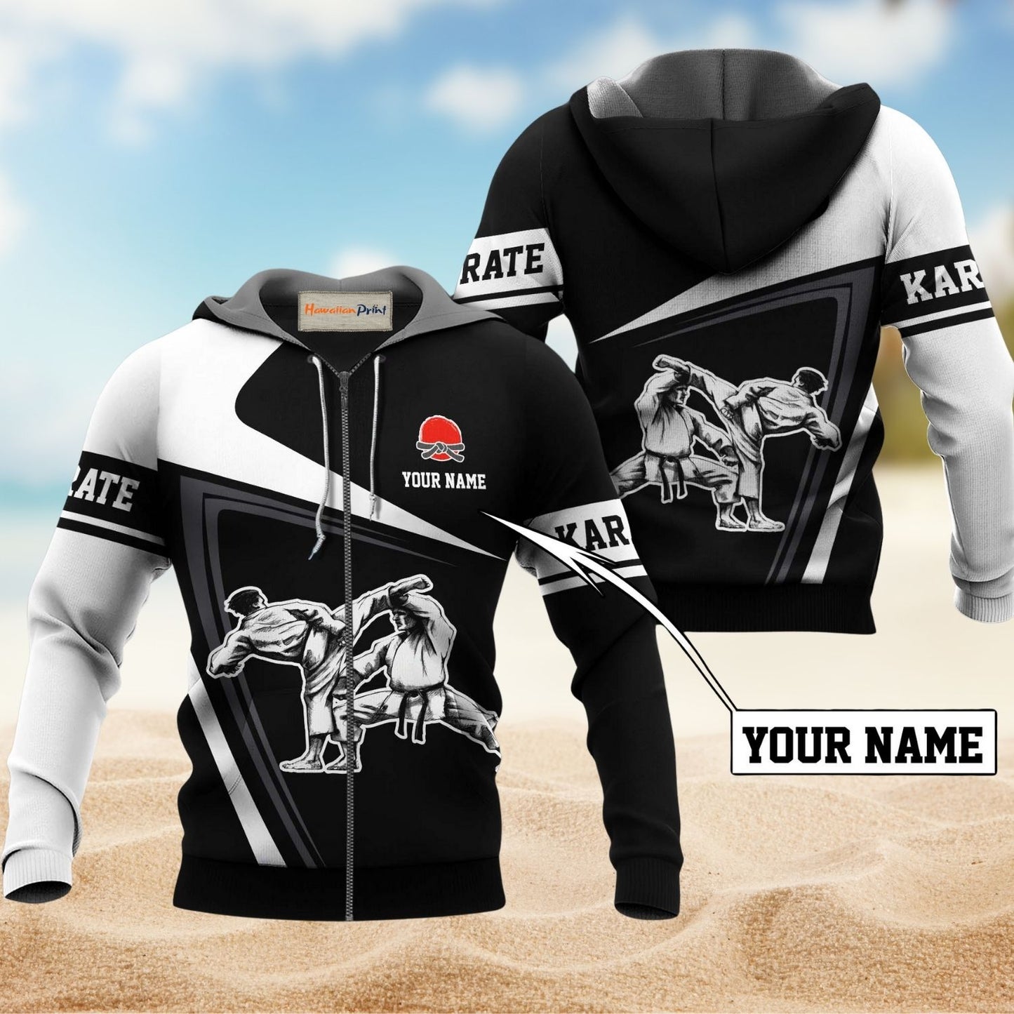 Karate Black And White Art – 3D Hoodie