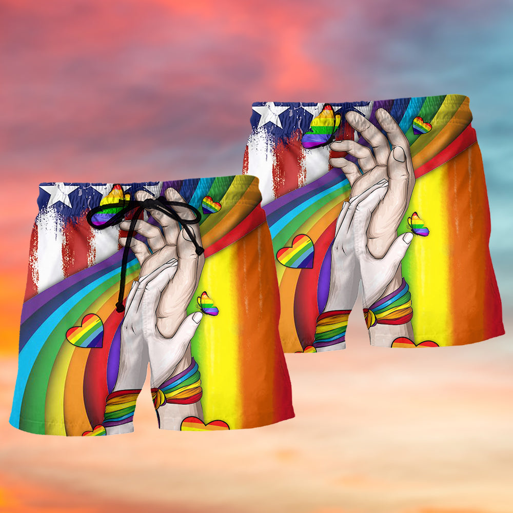 LGBT Pride Hand Love Symbol Art – Beach Short