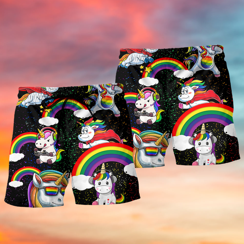 LGBT Pride Unicorn Funny Style Art – Beach Short