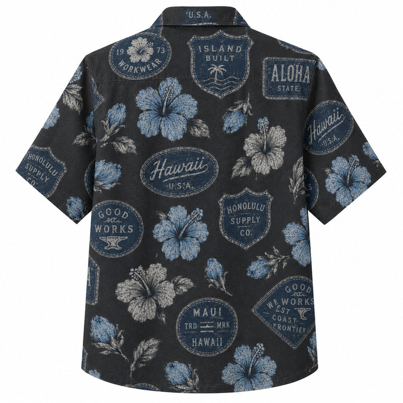 Labor Day Hawaiian Shirt- Aloha Workwear Patch Pattern for the Long Weekend