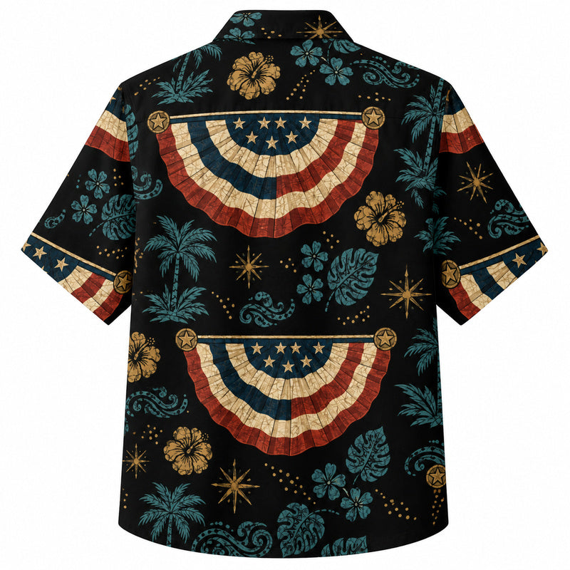 Labor Day Hawaiian Shirt- Bunting Palm Starlight Print for Workers