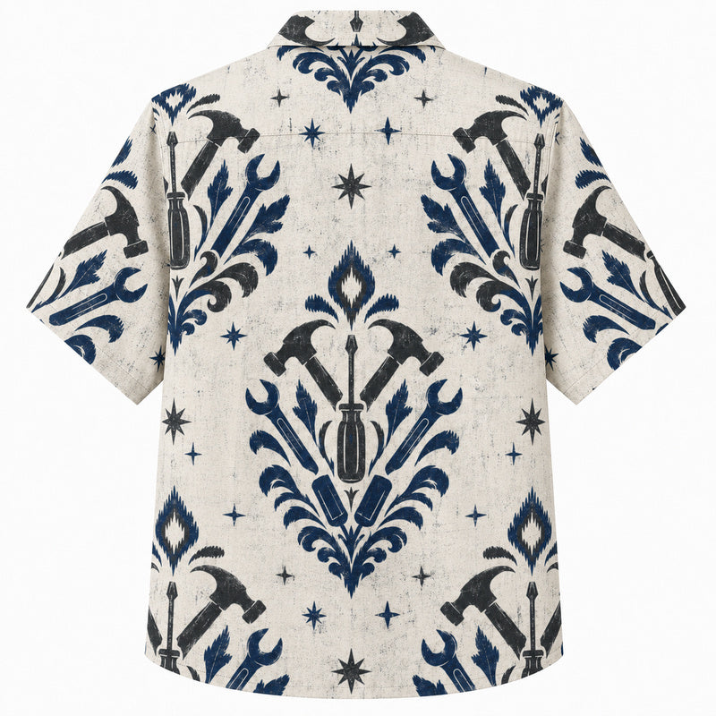 Labor Day Hawaiian Shirt- Damask Toolbox Medallion Print for Summer