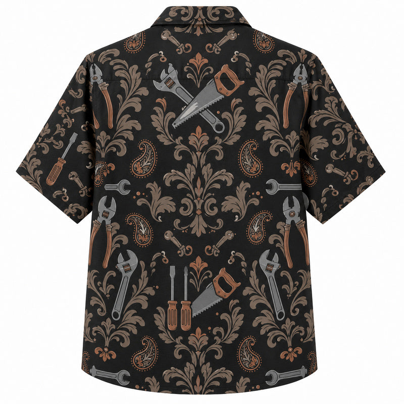 Labor Day Hawaiian Shirt- Damask Wrench Saw and Plier Tool Print