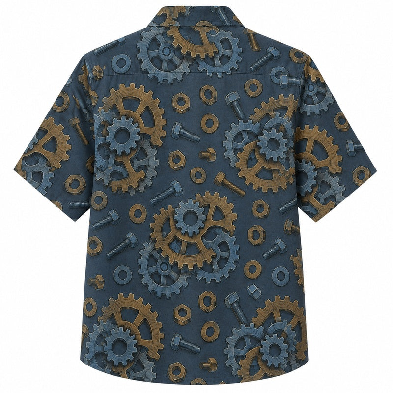 Labor Day Hawaiian Shirt Gear Wrench Charcoal Print for the Holiday