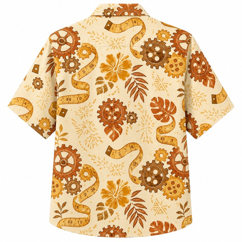 Labor Day Hawaiian Shirt- Gear and Tape Measure Bloom Print for Summer