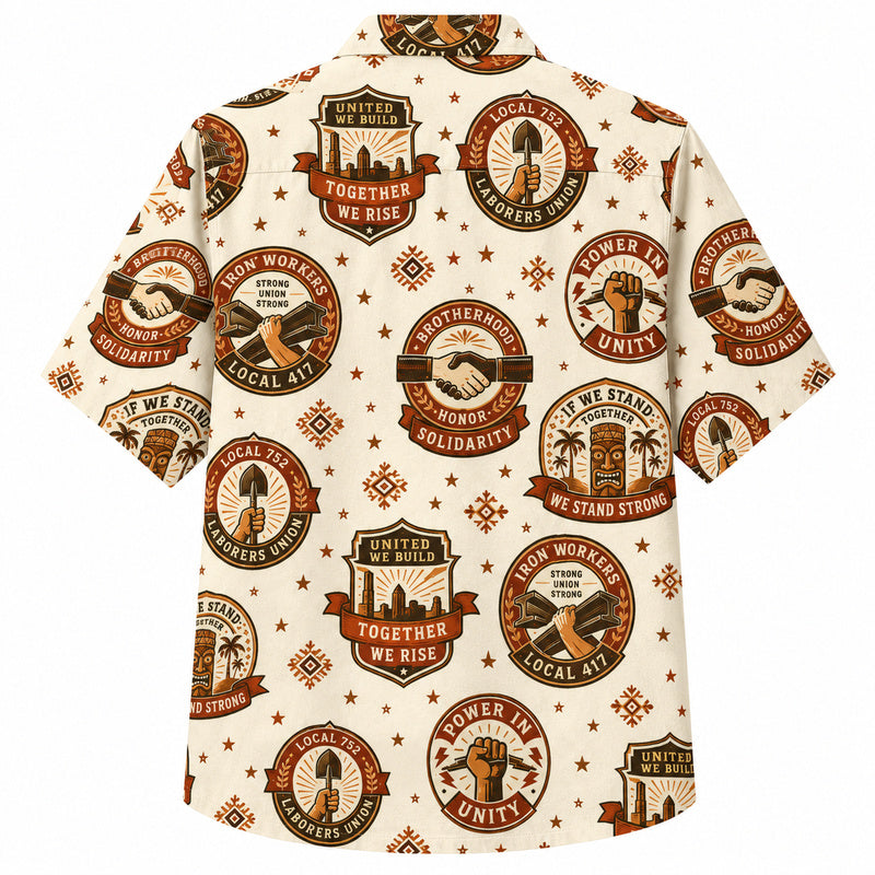 Labor Day Hawaiian Shirt- Laborers Union Badge Print for Summer
