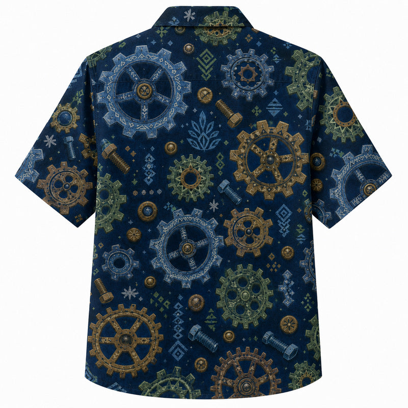 Labor Day Hawaiian Shirt- Midnight Gear Bolt and Floral Print