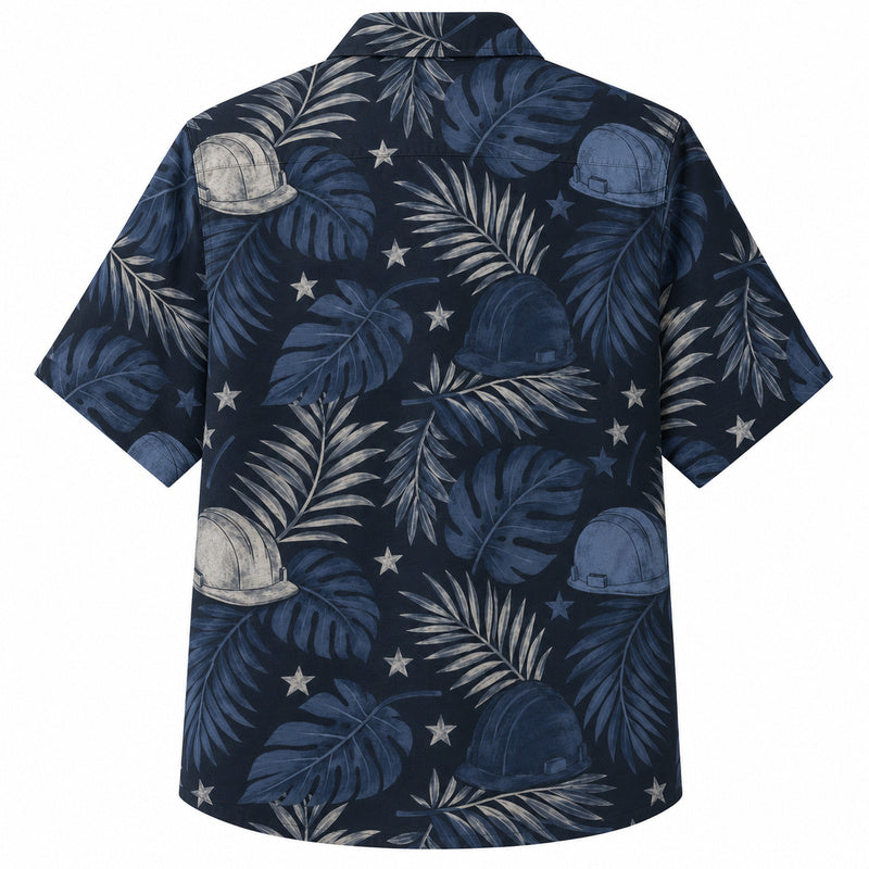 Labor Day Hawaiian Shirt- Midnight Helmet Palm and Star Print