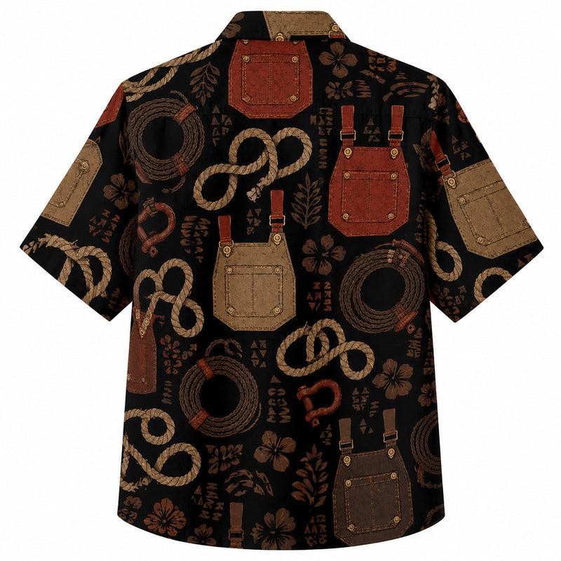 Labor Day Hawaiian Shirt- Rope Coil and Work Apron Print for Summer