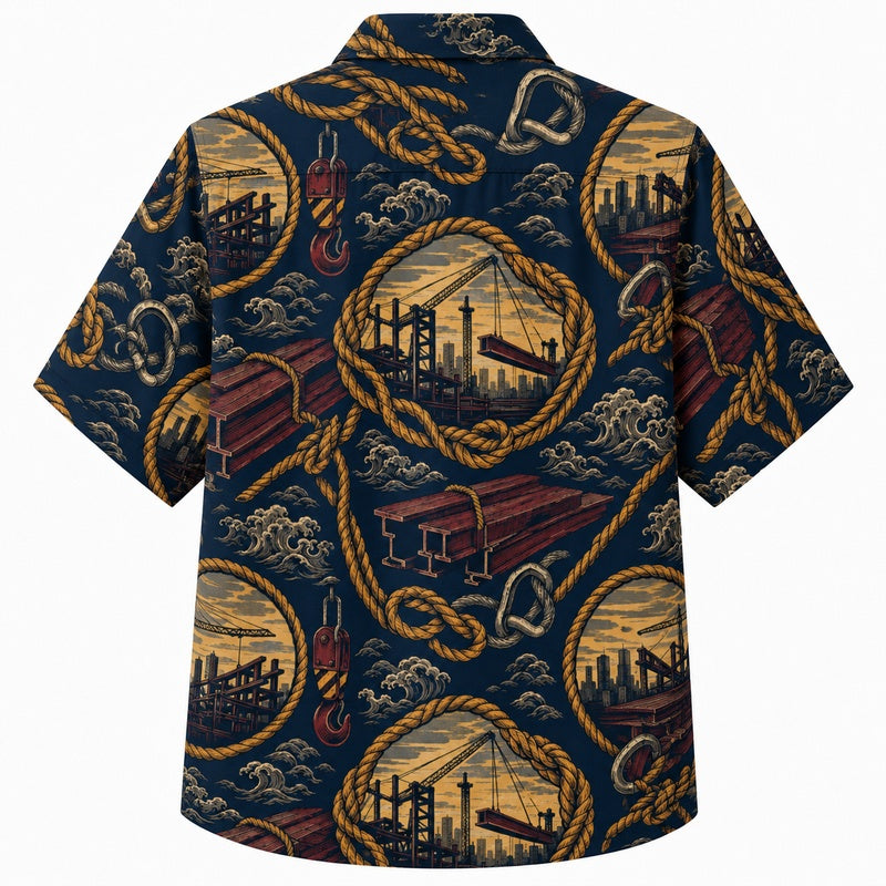 Labor Day Hawaiian Shirt- Steel Beam and Rope Medallion Print for Men