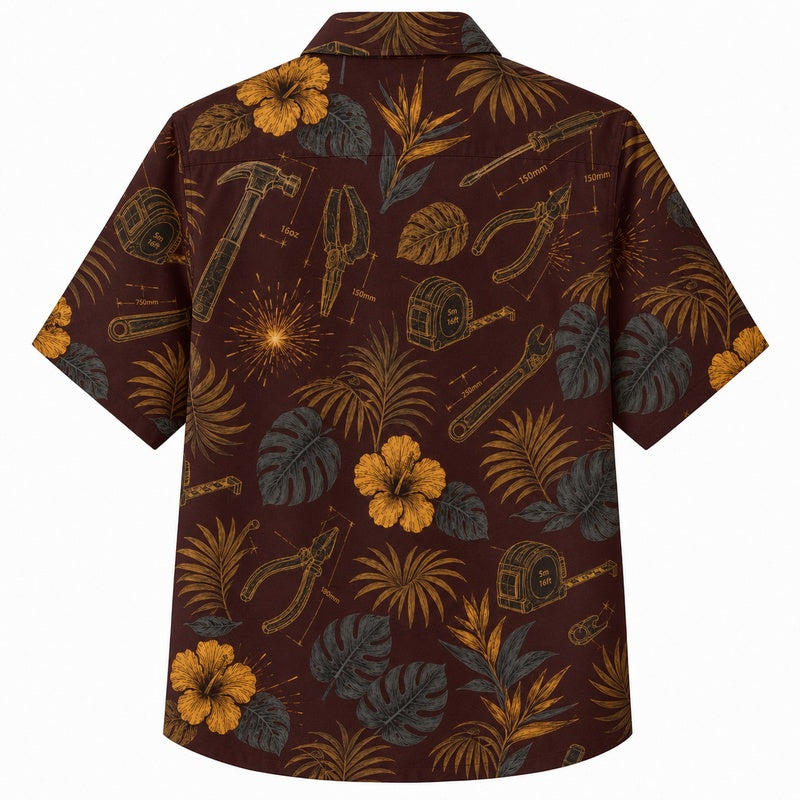Labor Day Hawaiian Shirt- Toolbox Hibiscus Bloom Print for Summer