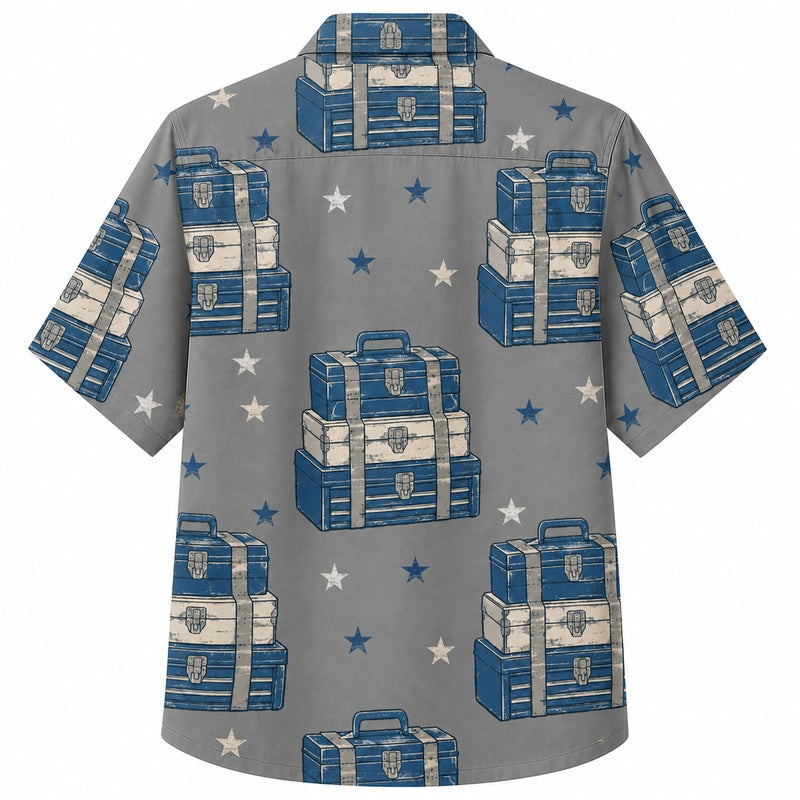 Labor Day Hawaiian Shirt Toolbox Star Grey Print for the Holiday