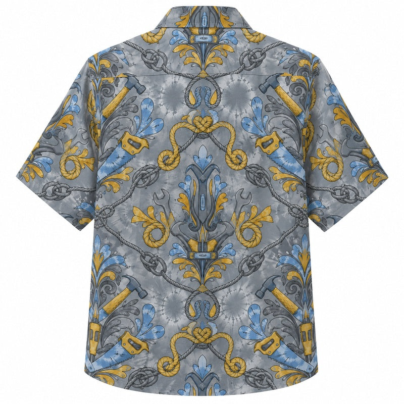 Labor Day Hawaiian Shirt- Vintage Wrench Damask Print for Men