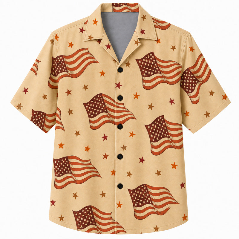 Labor Day Hawaiian Shirt - Waving Flag and Star Print for Workers