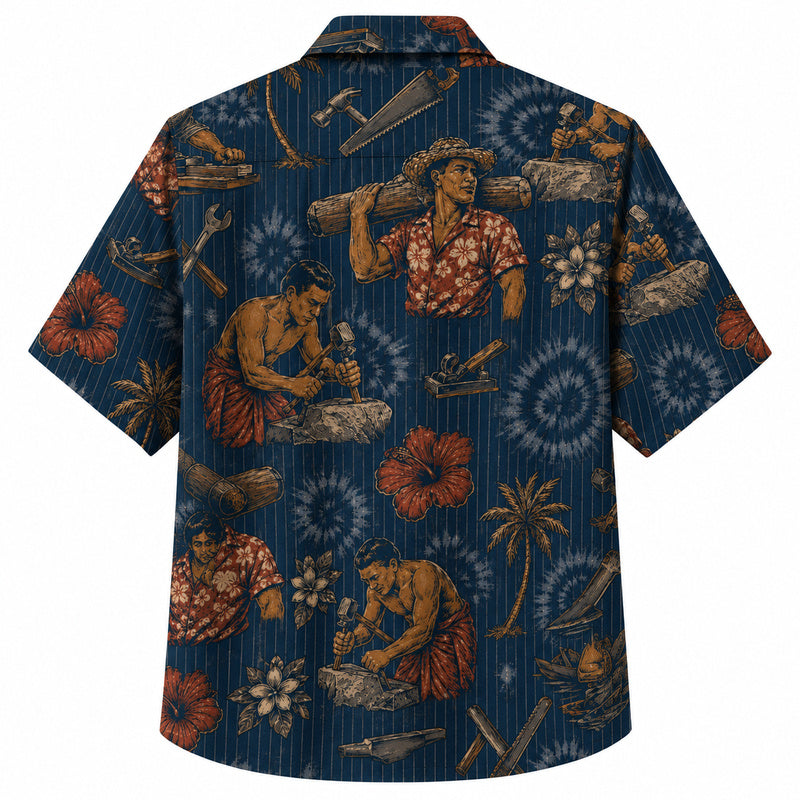 Labor Day Hawaiian Shirt- Woodcarver and Tie Dye Spiral Print