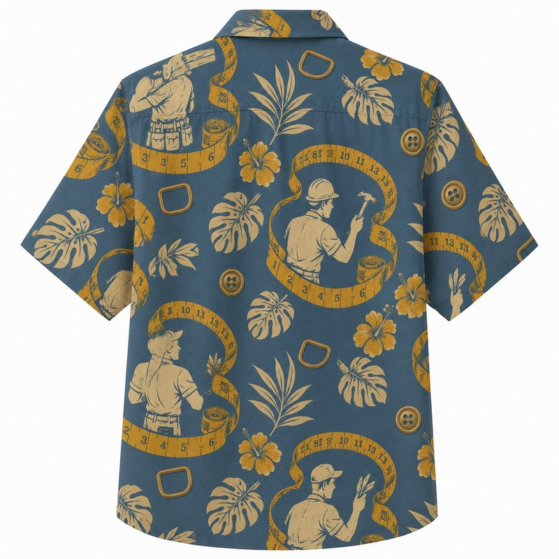 Labor Day Hawaiian Shirt- Worker Portrait Ribbon Print for Workers