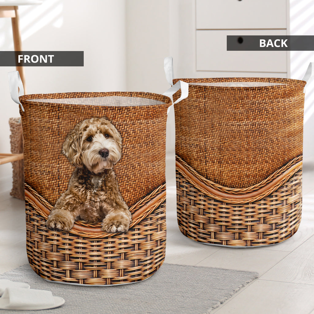 Labradoodle Dog Rattan Teaxture - Laundry Basket - Owls Matrix LTD
